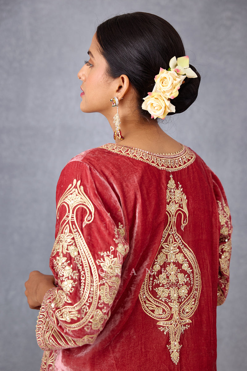 Torani's Dark red embroidery kurta set with dupatta