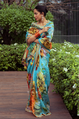 Sobhita Dhulipala in digital printed Organza Saree by Torani designer