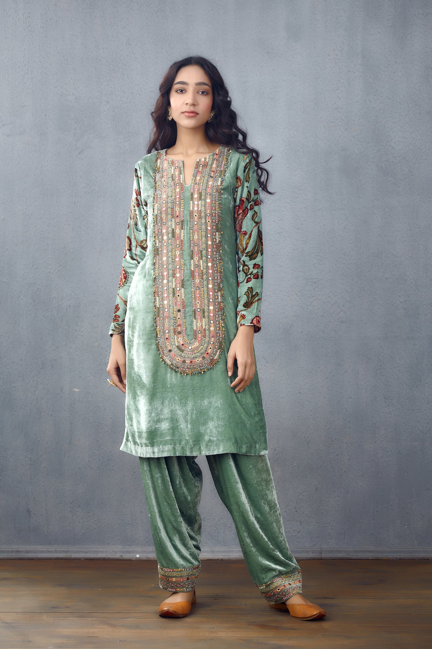 Embroidered Kurta set in Silk Velvet
