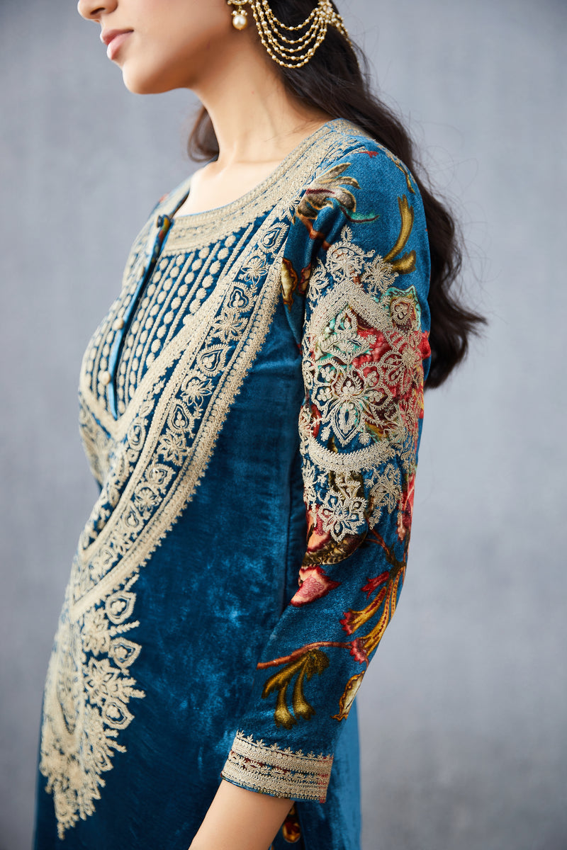 Heavy Embroidered kurta set in Silk Velvet