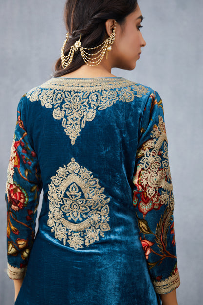 Fully Embroidered kurta set in Silk Velvet