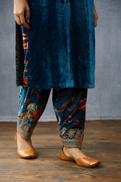 Embroidered kurta with Salwar in Silk Velvet