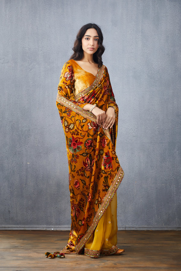 Silk organza saree with Silk Velvet pallu