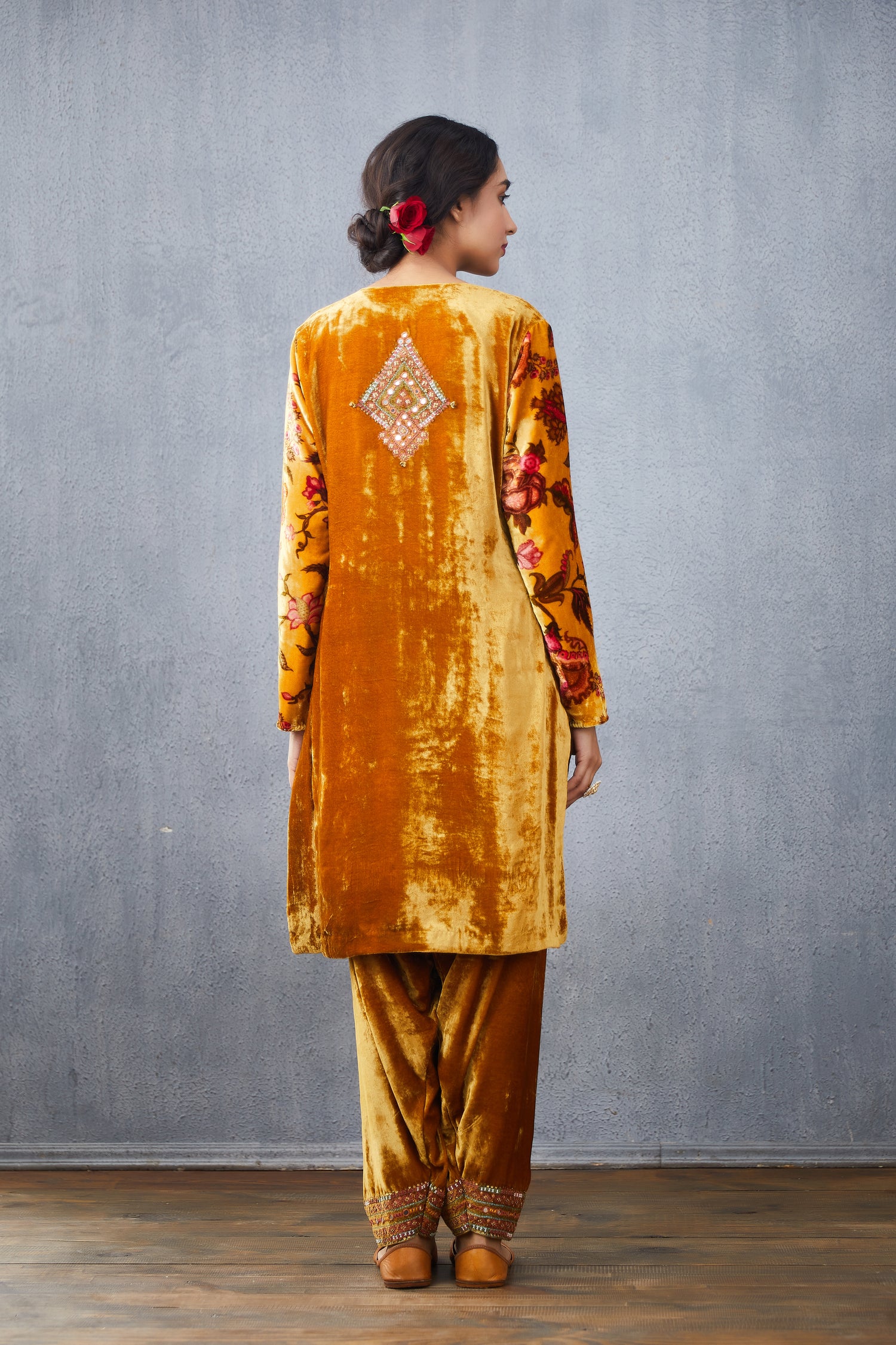 Mustard Silk Velvet kurta salwar set with dupatta
