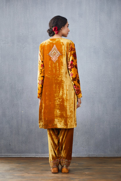 Mustard Silk Velvet kurta salwar set with dupatta