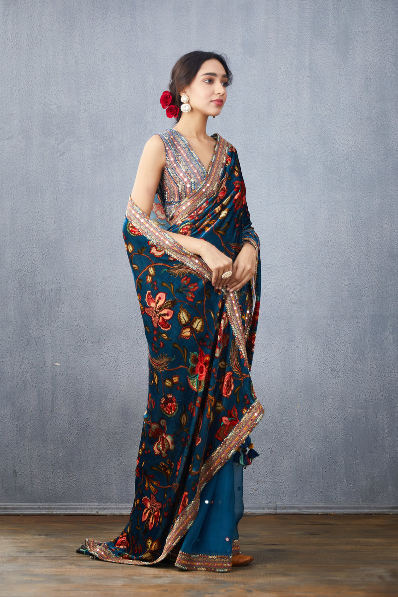 Silk Velvet SAREE with Hand Embroidery