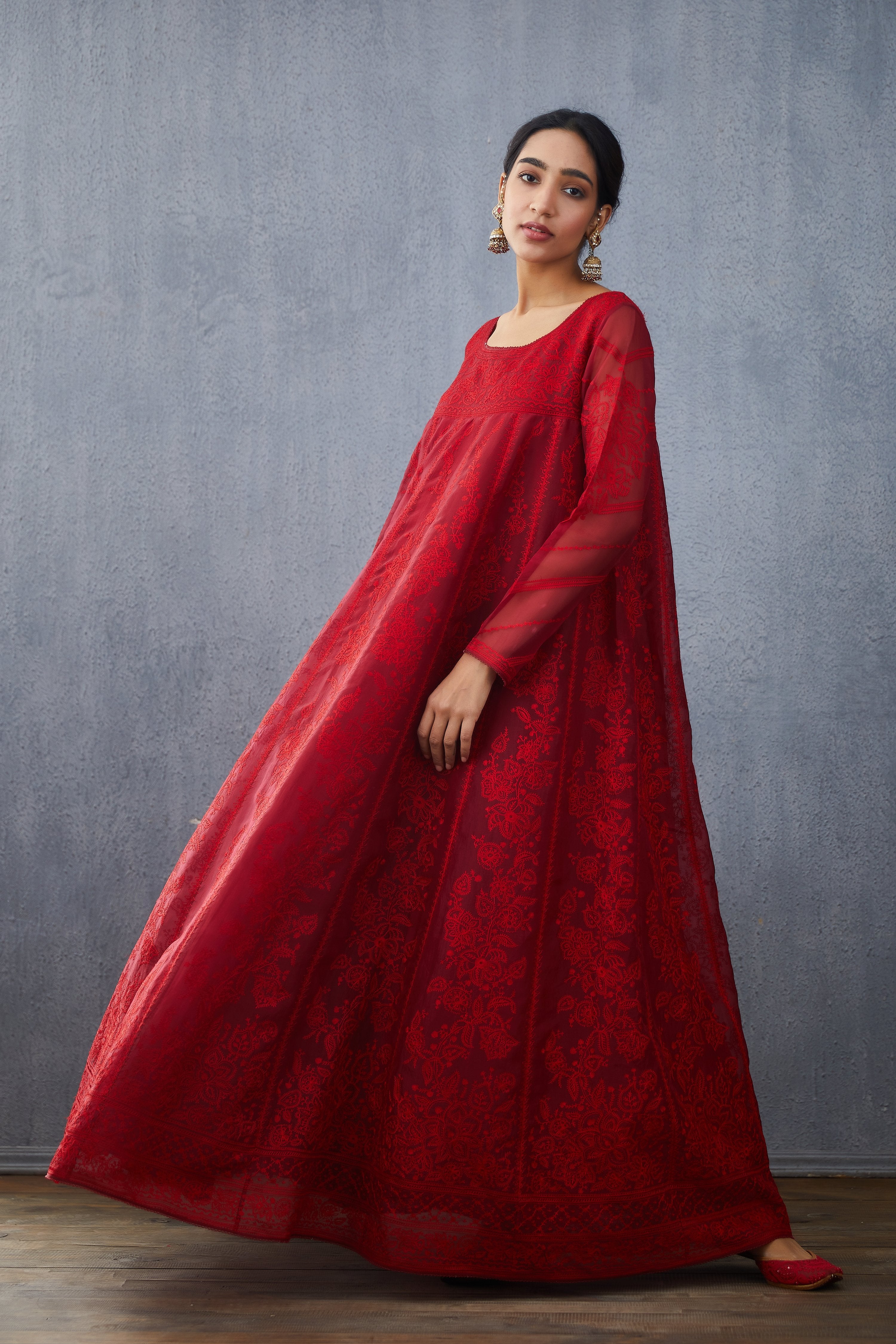 Surkh Sutlej Anarkali Set