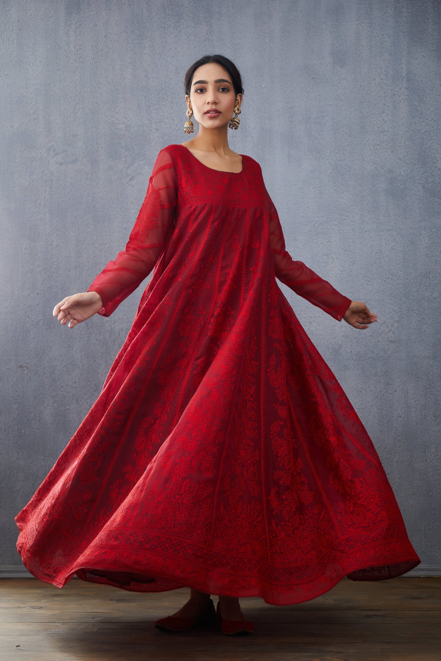 Surkh Sutlej Anarkali Set