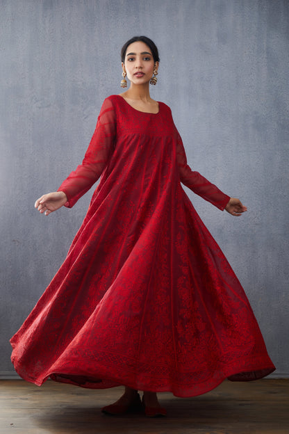 Surkh Sutlej Anarkali Set