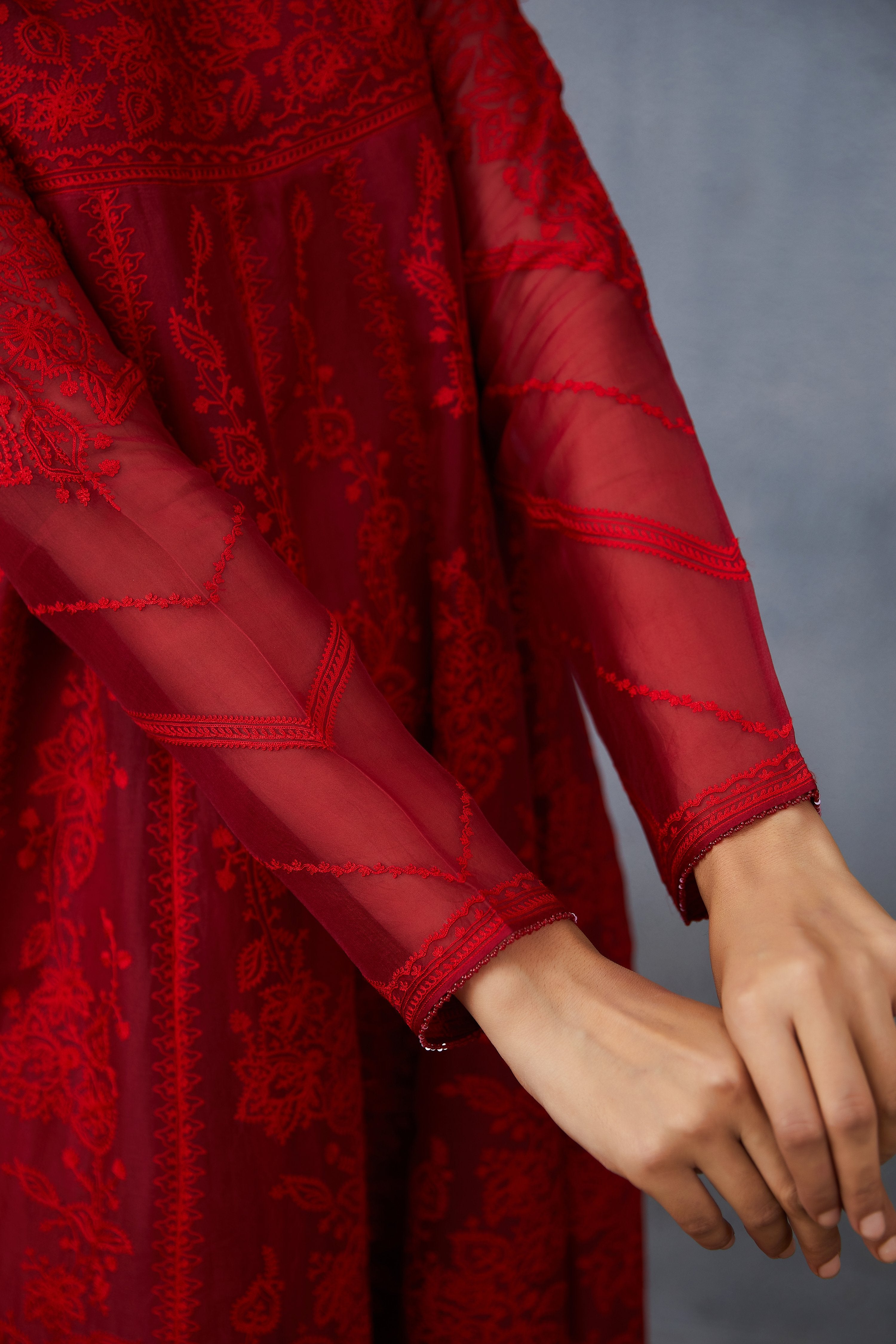 Surkh Sutlej Anarkali Set