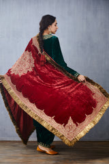 Silk Velvet dupatta in Rich Red