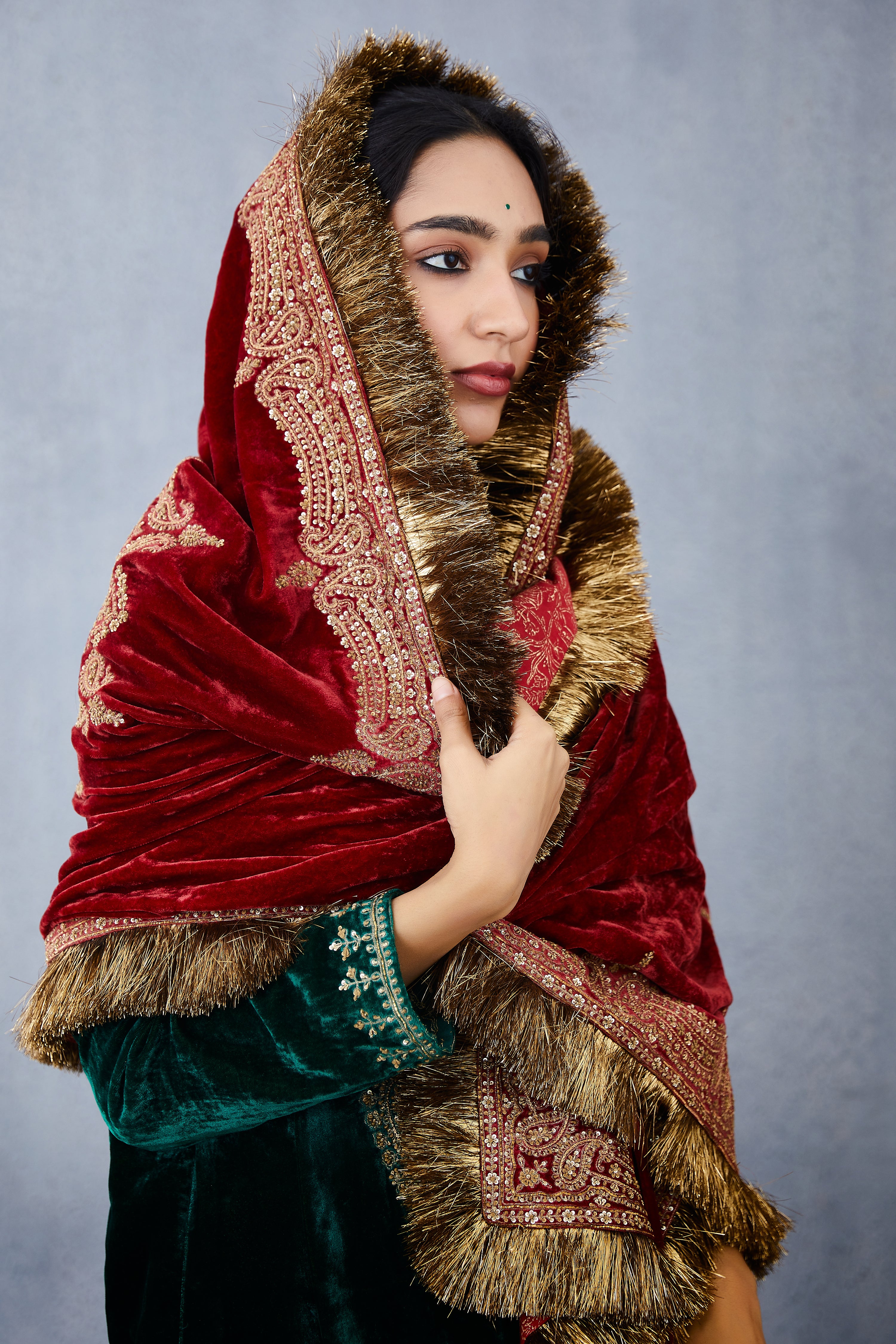 Silk Velvet dupatta with Hand Embroidery