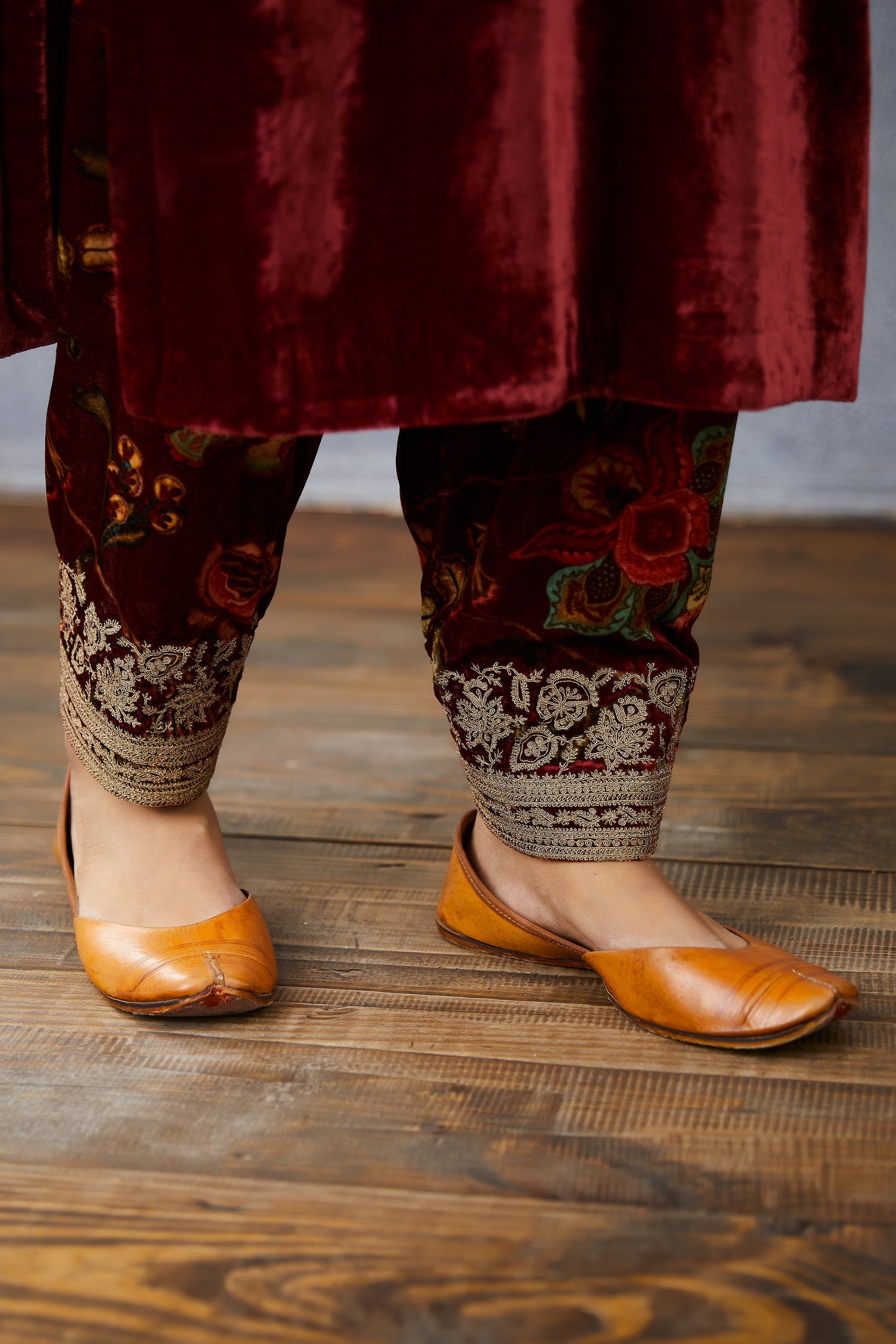 Embroidered Silk velvet Long kurta set