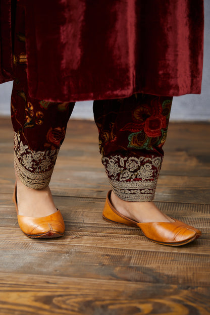 Embroidered Silk velvet Long kurta set