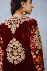 Fully embroidered Silk velvet kurta set with dupatta