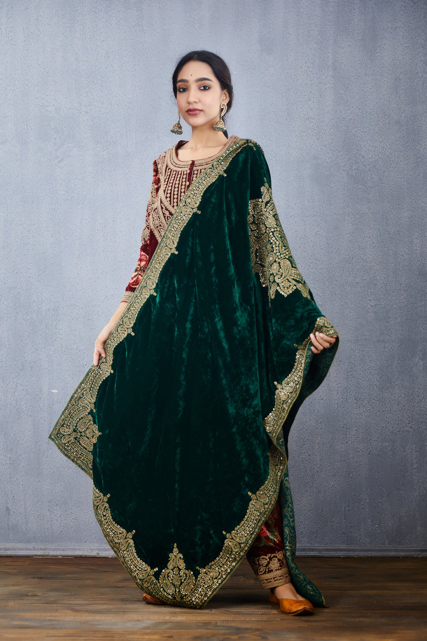Silk Velvet dupatta with Hand Embroidery