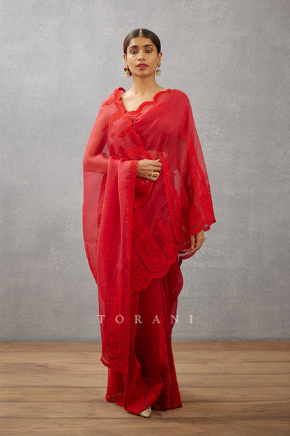 Surkh Geetika Saree