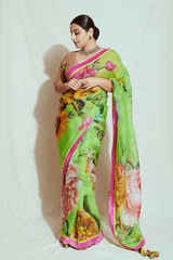 Vidya Balan in beautiful digital printed Green organza saree