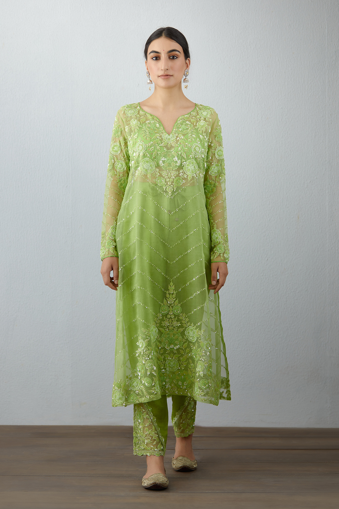 Embroidered Kurta Set in luxurious silk organza