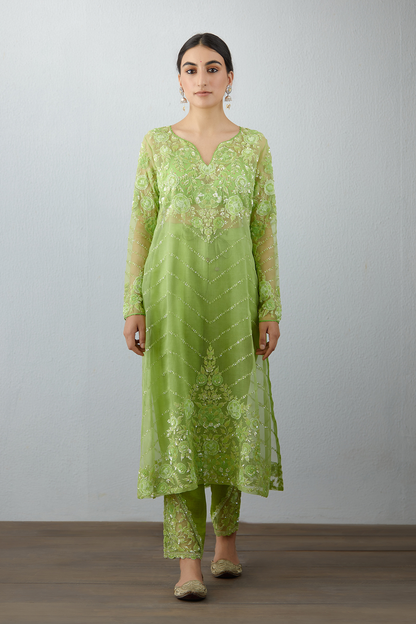 Embroidered Kurta Set in luxurious silk organza