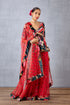 Silk Velvet Peplum Blouse with Fiery Pink Sheer Palazzo & Net Odhni