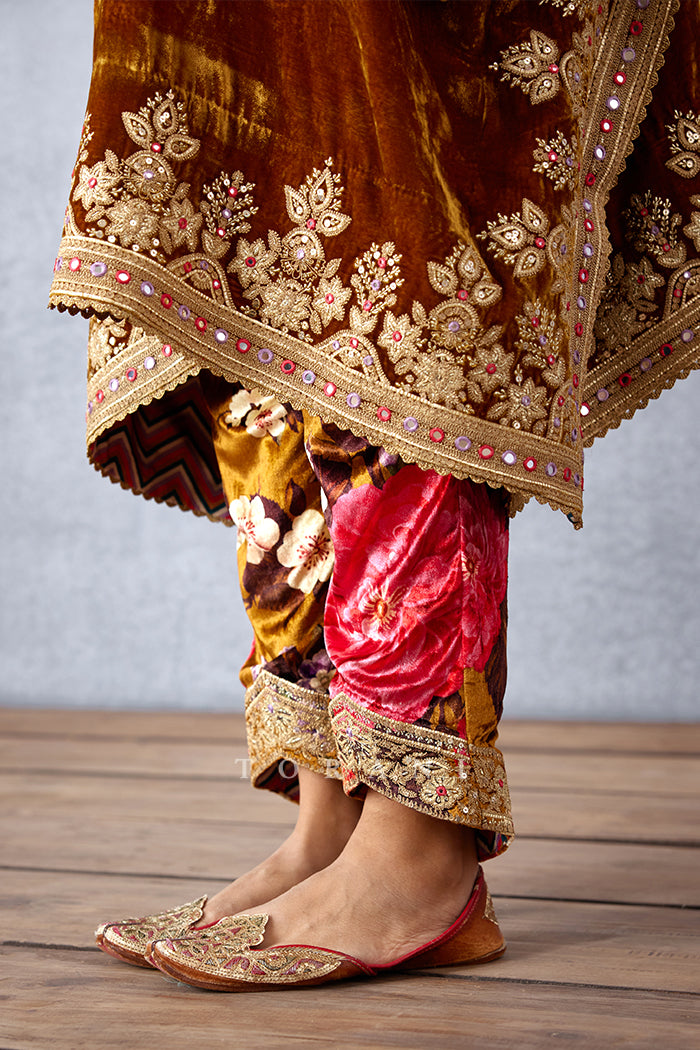 Ochre Yellow Kaftan Having Heavy Embroidered Yoke having Hand Adda Work