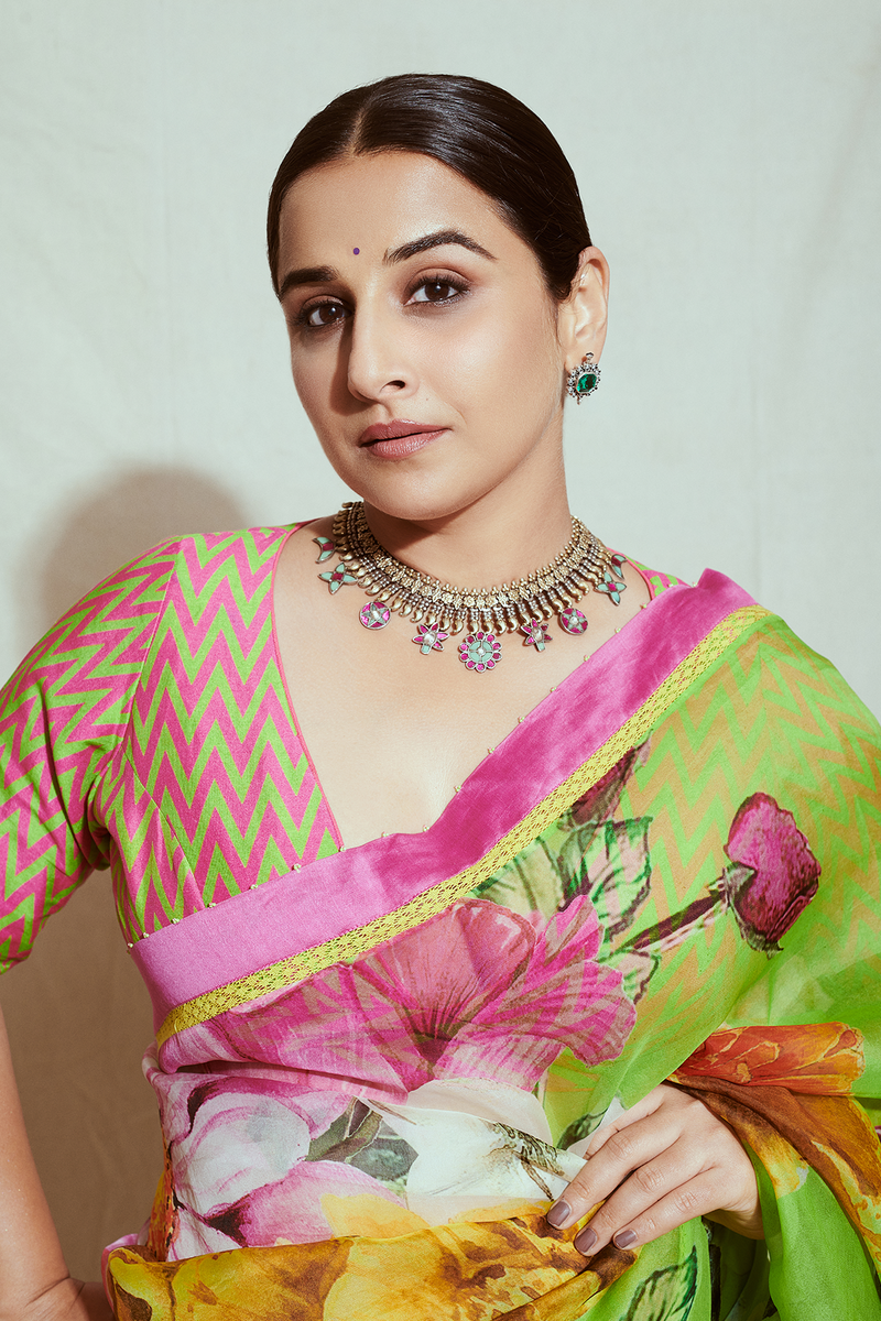Vidya Balan in Green organza saree from Torani Designer