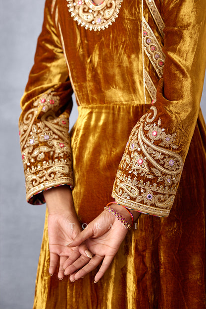 Ochre Yellow Embroidered Yoke Kurta set