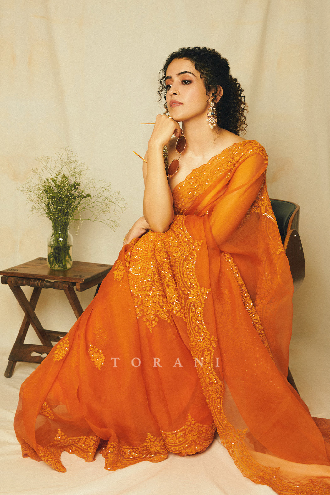 SANYA MALHOTRA IN ORANGE ORGANZA SAREE BY TORANI