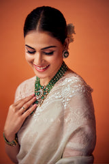 GENELIA D'SOUZA wearing White Silk Organza SAREE with Aari embroidery from Torani designer