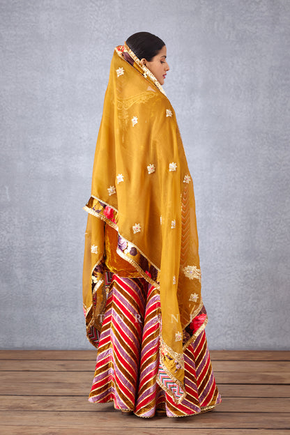 Ochre Yellow Short U Shape Hand Embroidered Kurta in Silk Velvet