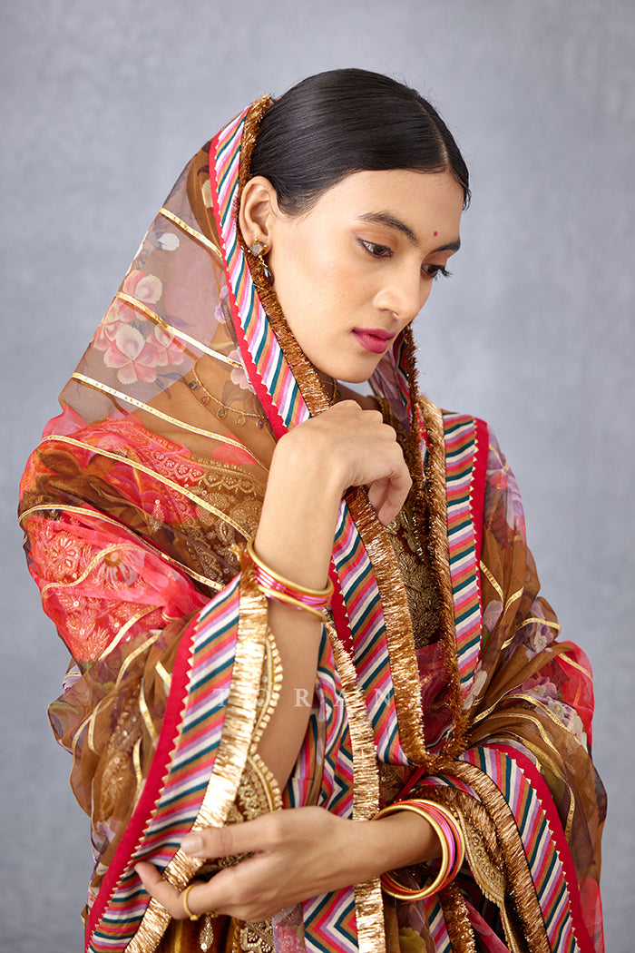 Ochre Yellow Heavy Hand Embroidered Short Kurta with Dupatta