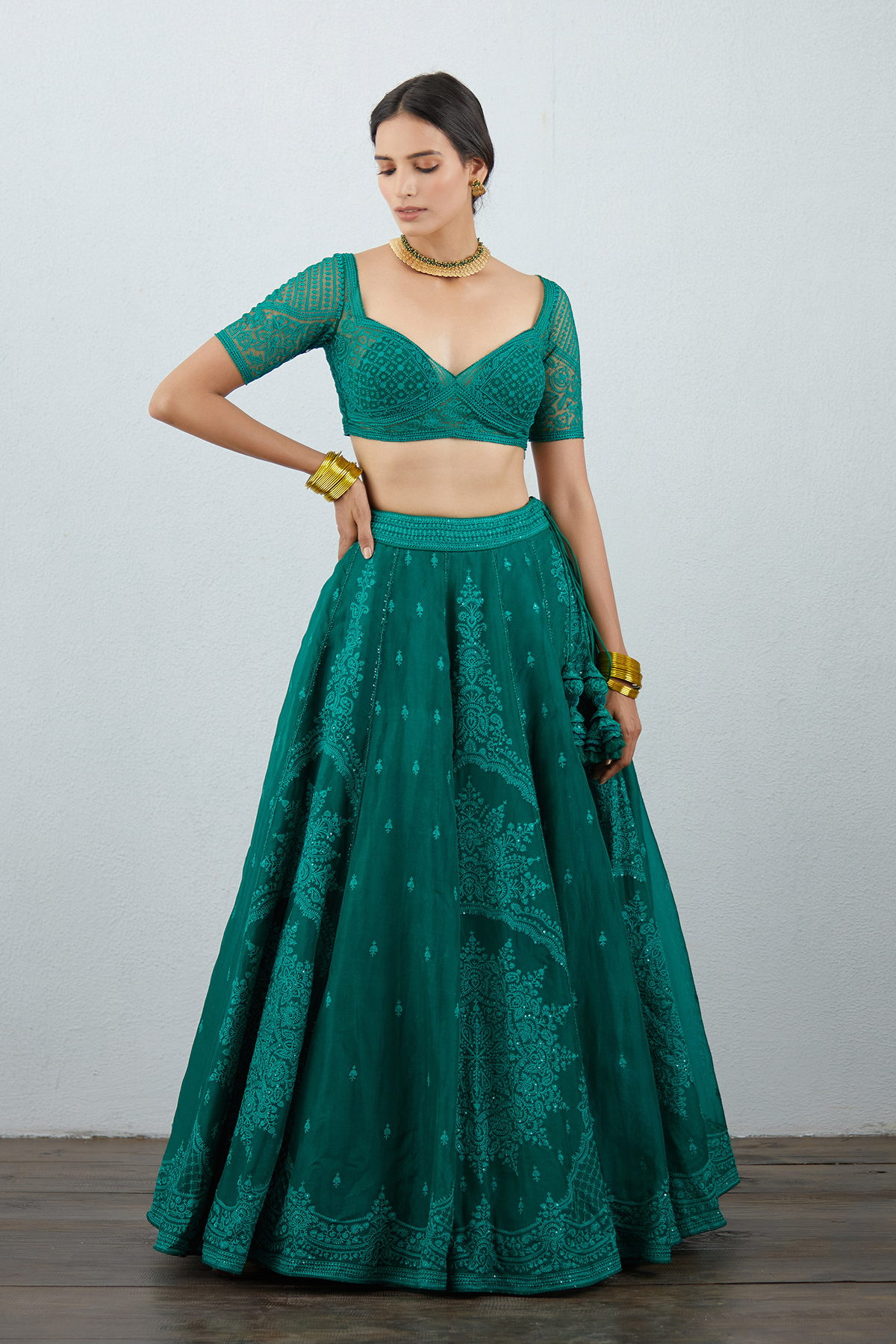 Sabz Mehreen Passa Lehenga Set
