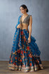 Blue Lehenga Set made of luxurious silk velvet, silk organza, and handwoven chanderi 
