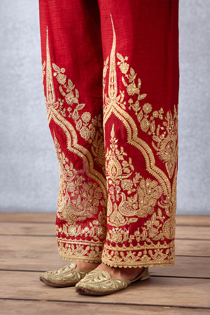Luxurious Slub Silk short kurta with straight embroidered pant
