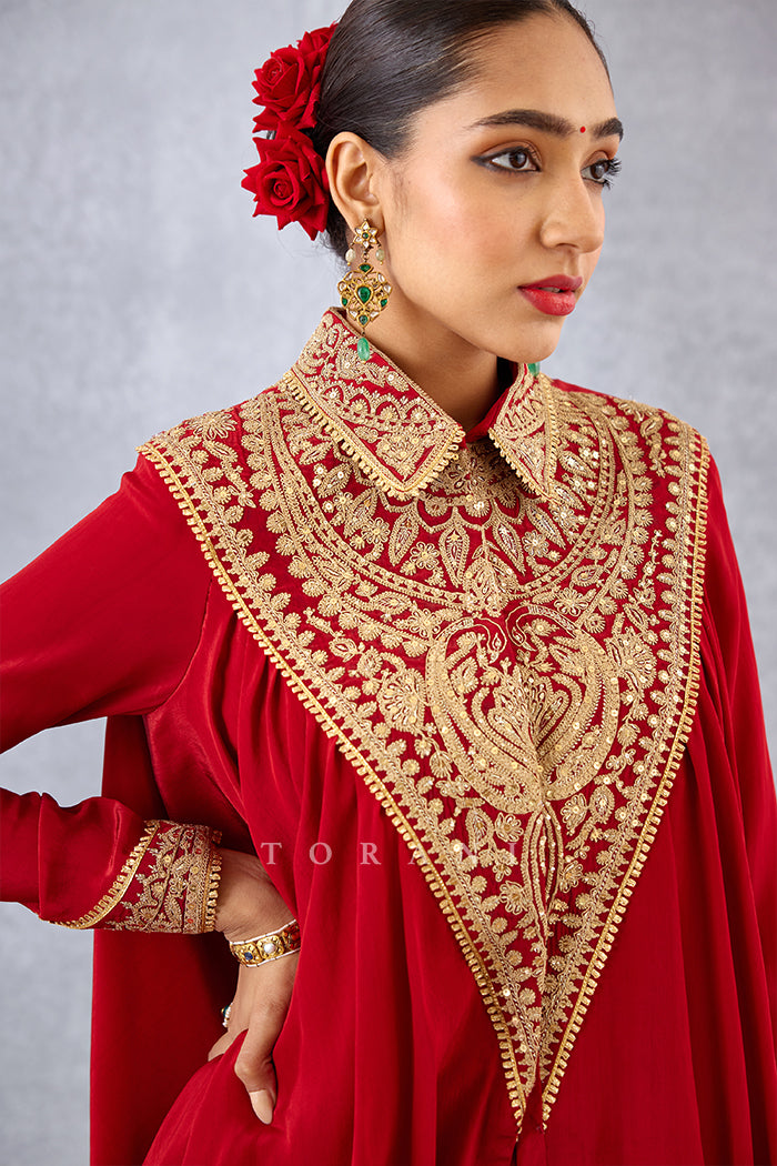Collared DHOTI KAMEEZ SET with Dori Embroidery &amp; Hand Adda Work