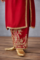 Long Red Embroidered Kurta Set with Dupatta