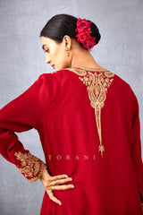 Torani's Red Embroidered Kurta Set with Dupatta