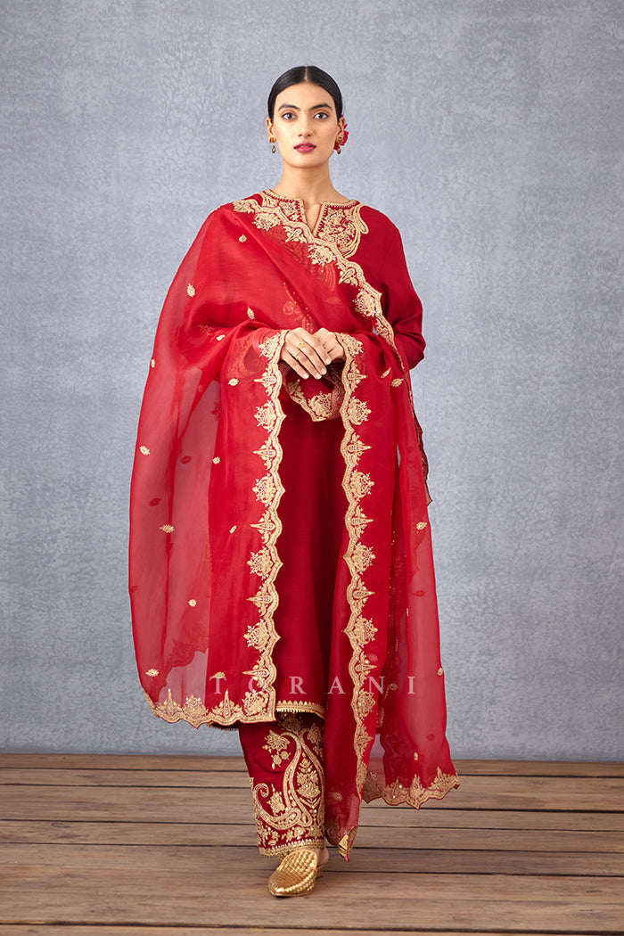Red Embroidered Kurta Set with Dupatta