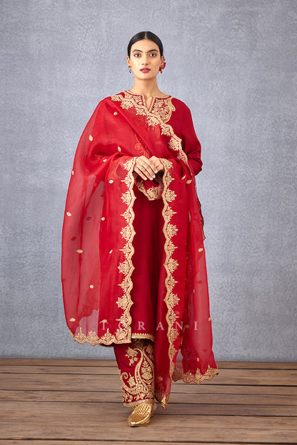 Red Embroidered Kurta Set with Dupatta