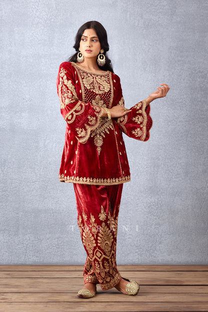 Silk Velvet Kurta Set with Dori Embroidery