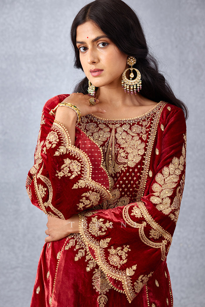 Wedding wear Red Kurta set with hand adda work