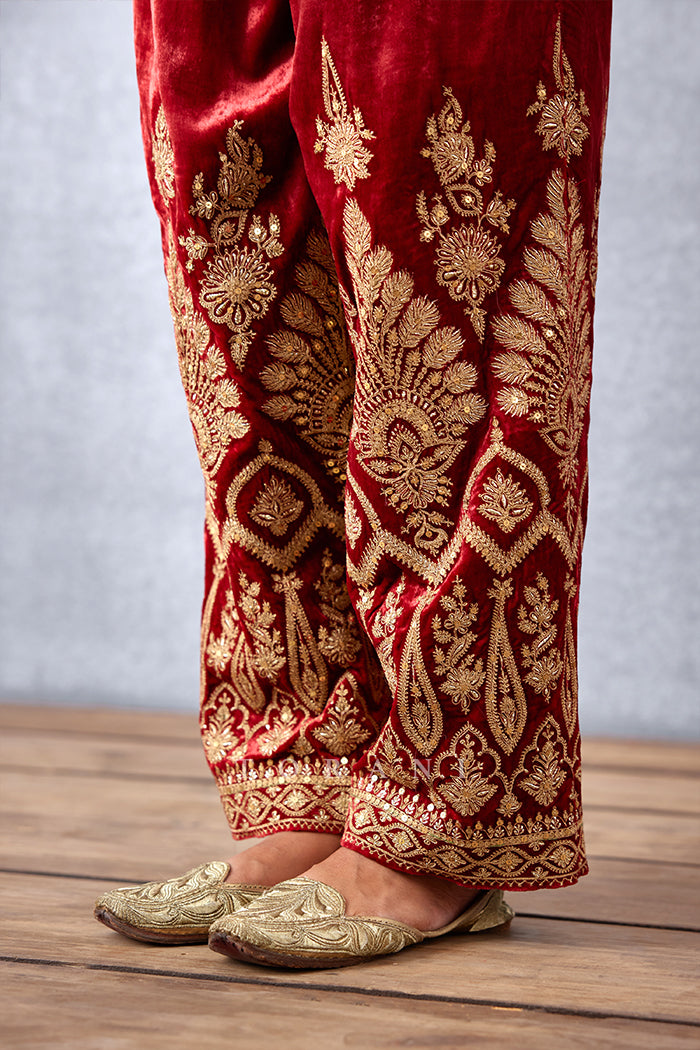 Wedding wear Red Kurta set with heavy embroidered pant