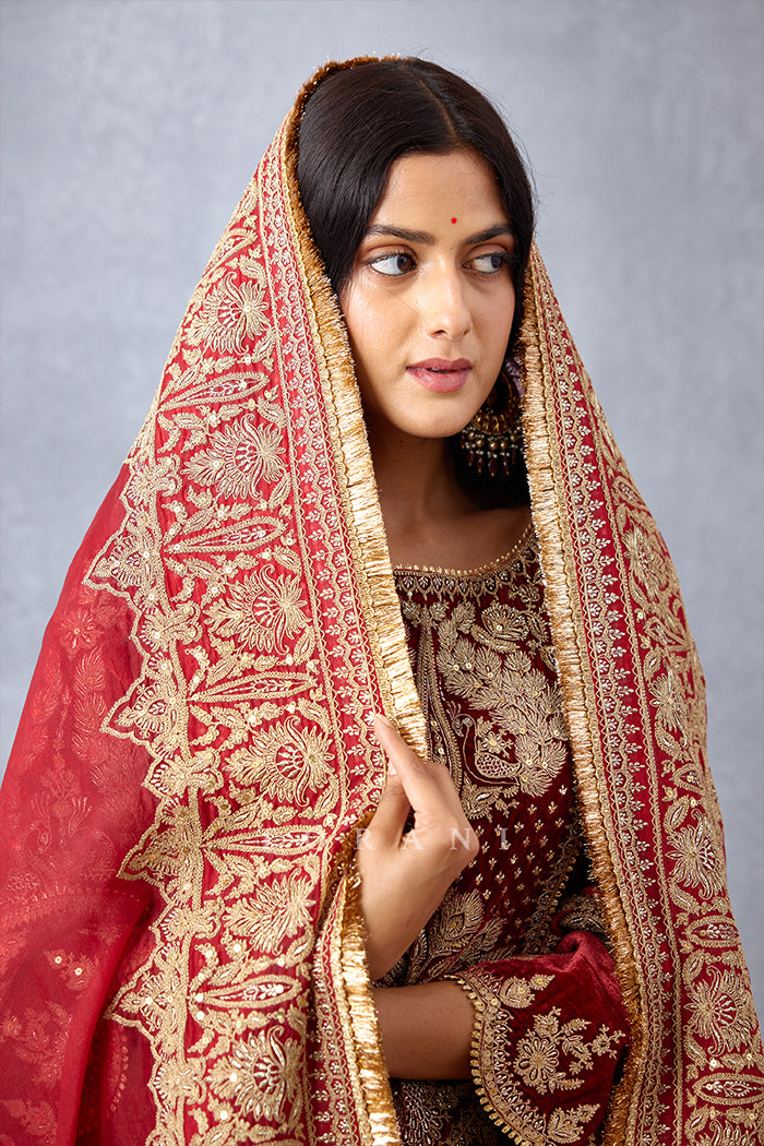 Weddingwear Red Kurta set with gota work on Dupatta