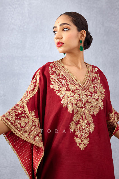 Red Embroidered Kaftan Set