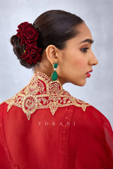 Bright Red embroidered Cape set