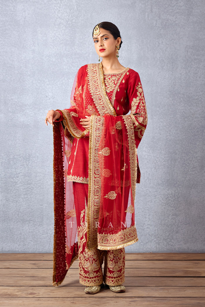 Slub Silk short kurta set with dupatta