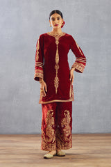 Dark Red Kurta Set in Luxurious Silk Velvet