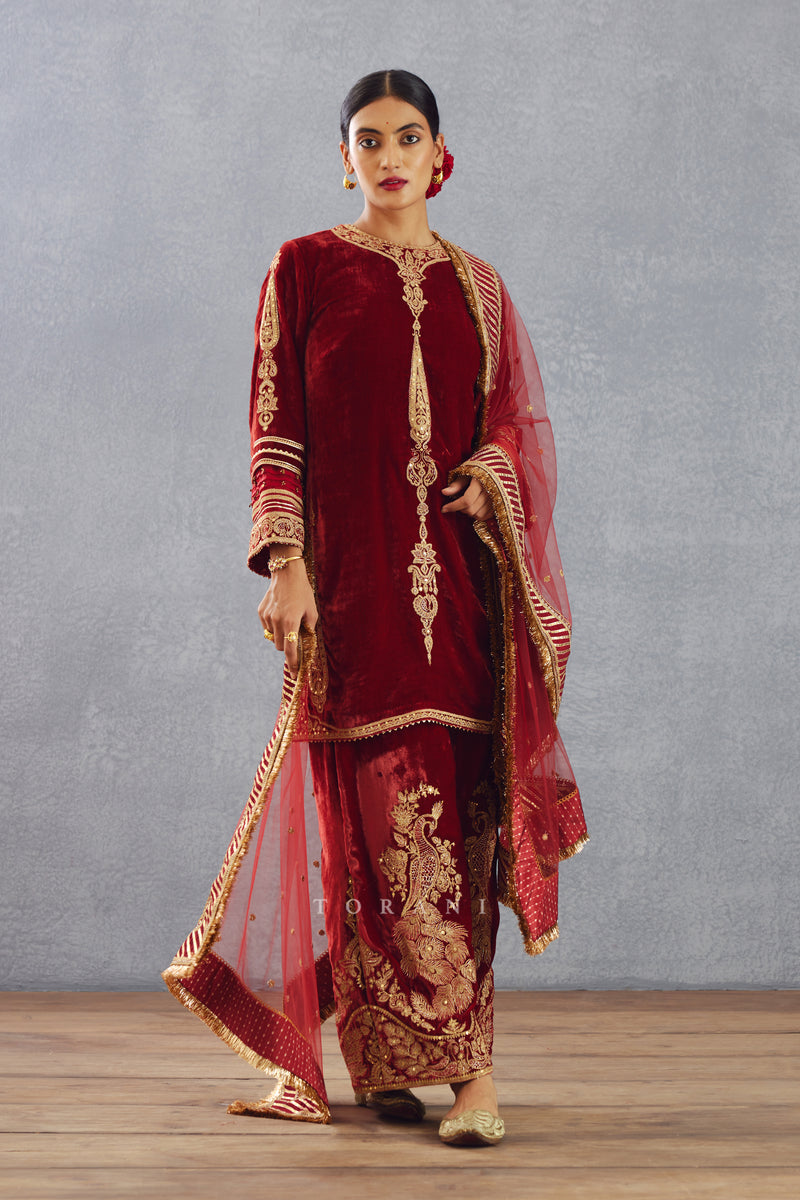 Red Kurta Set in Luxurious Silk Velvet