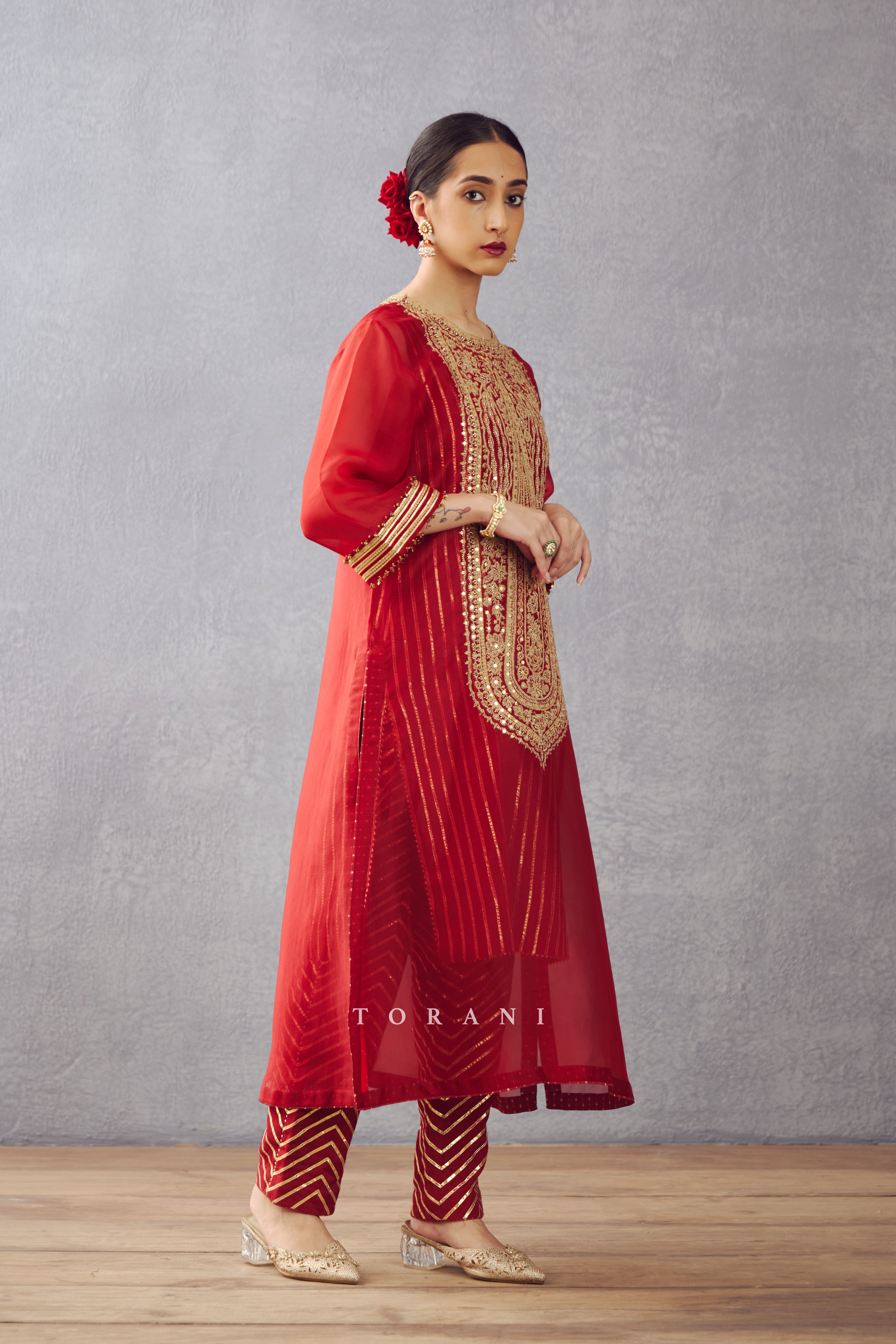 Red Embroidered Kurta Set by Torani&